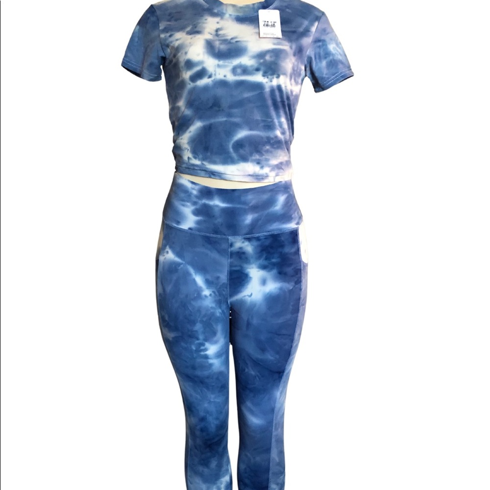 Light Blue/White Tie Dye 2 Piece Leggings Set